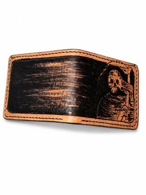 Handmade Hand Tooled Leather Grim Reaper Bifold Wallet Western Biker Gothic